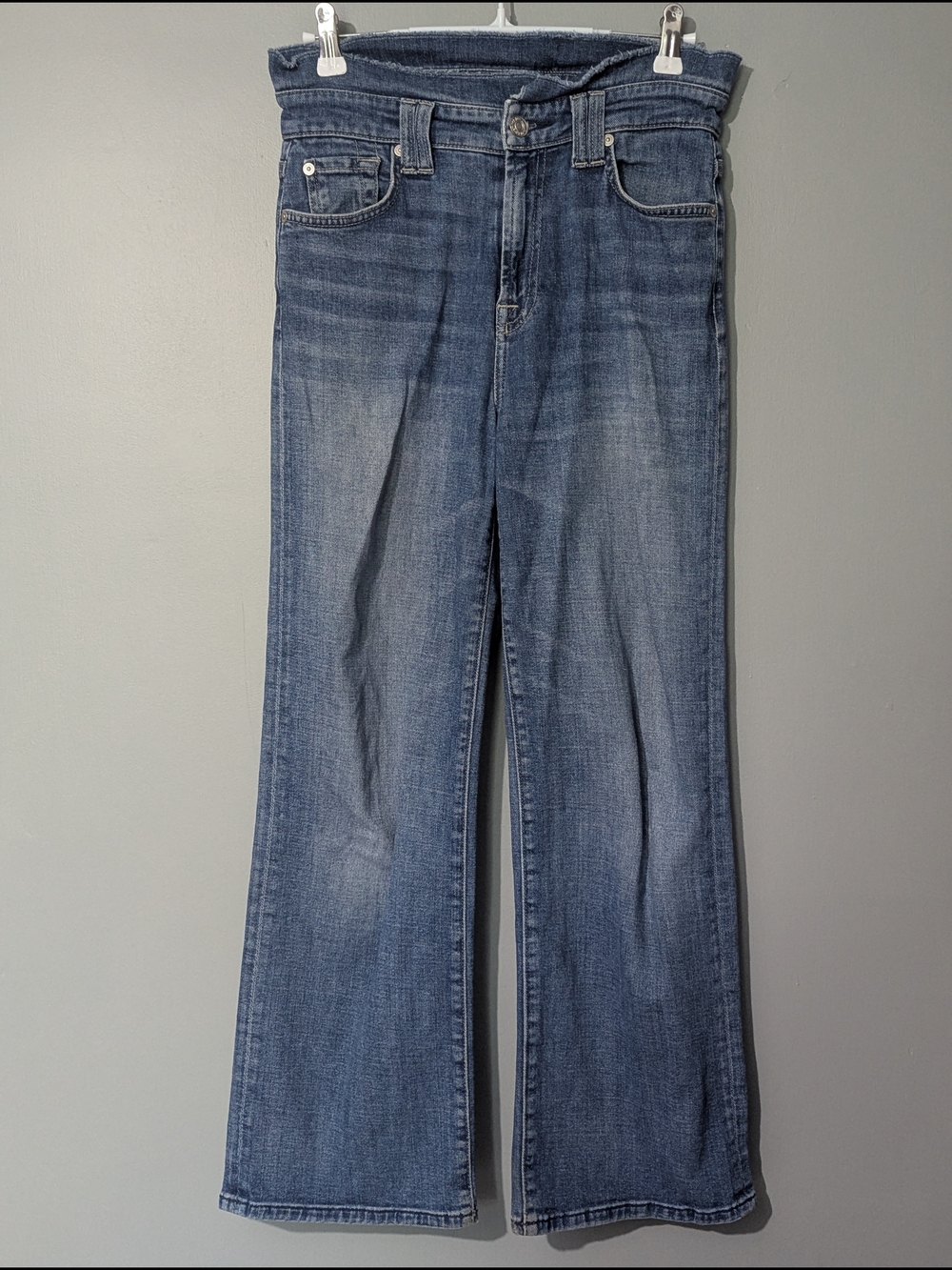 7 For All Man Kind Women's Retro Flared Medium Wash Jeans Folder Over Waist